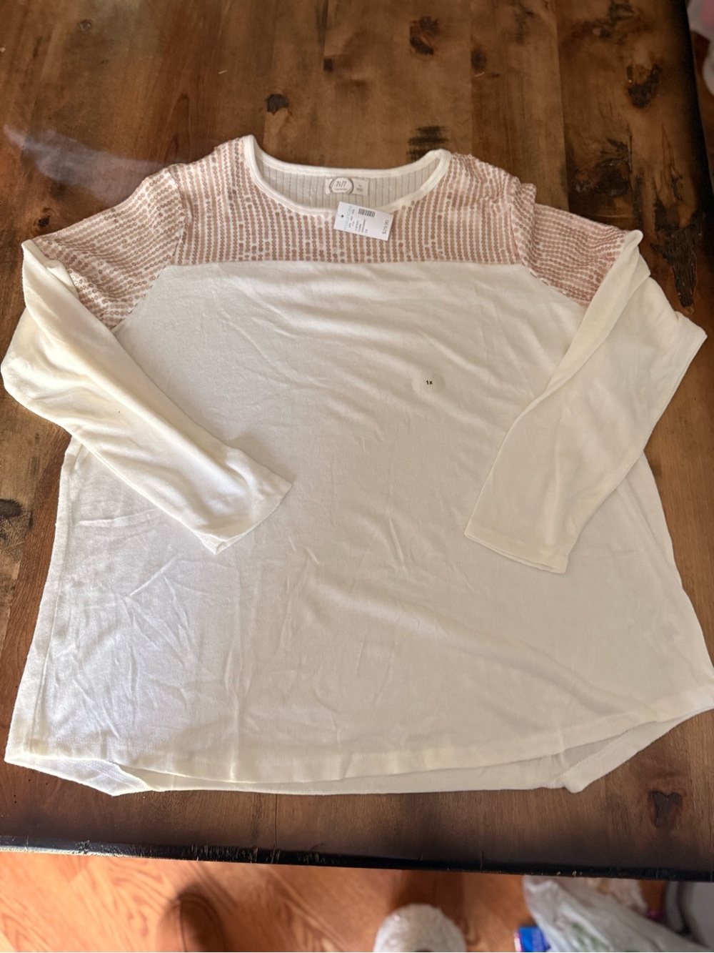 NWT Maurices 24/7 Ivory Sequin Mesh Long Sleeve Top Plus Size 1X